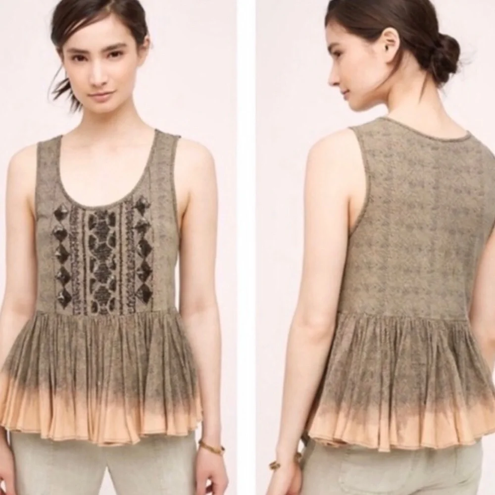 Anthropologie Akemi + Kin Hand-Beaded Swing Tank Peplum Ruffle Size M - Picture 3 of 11